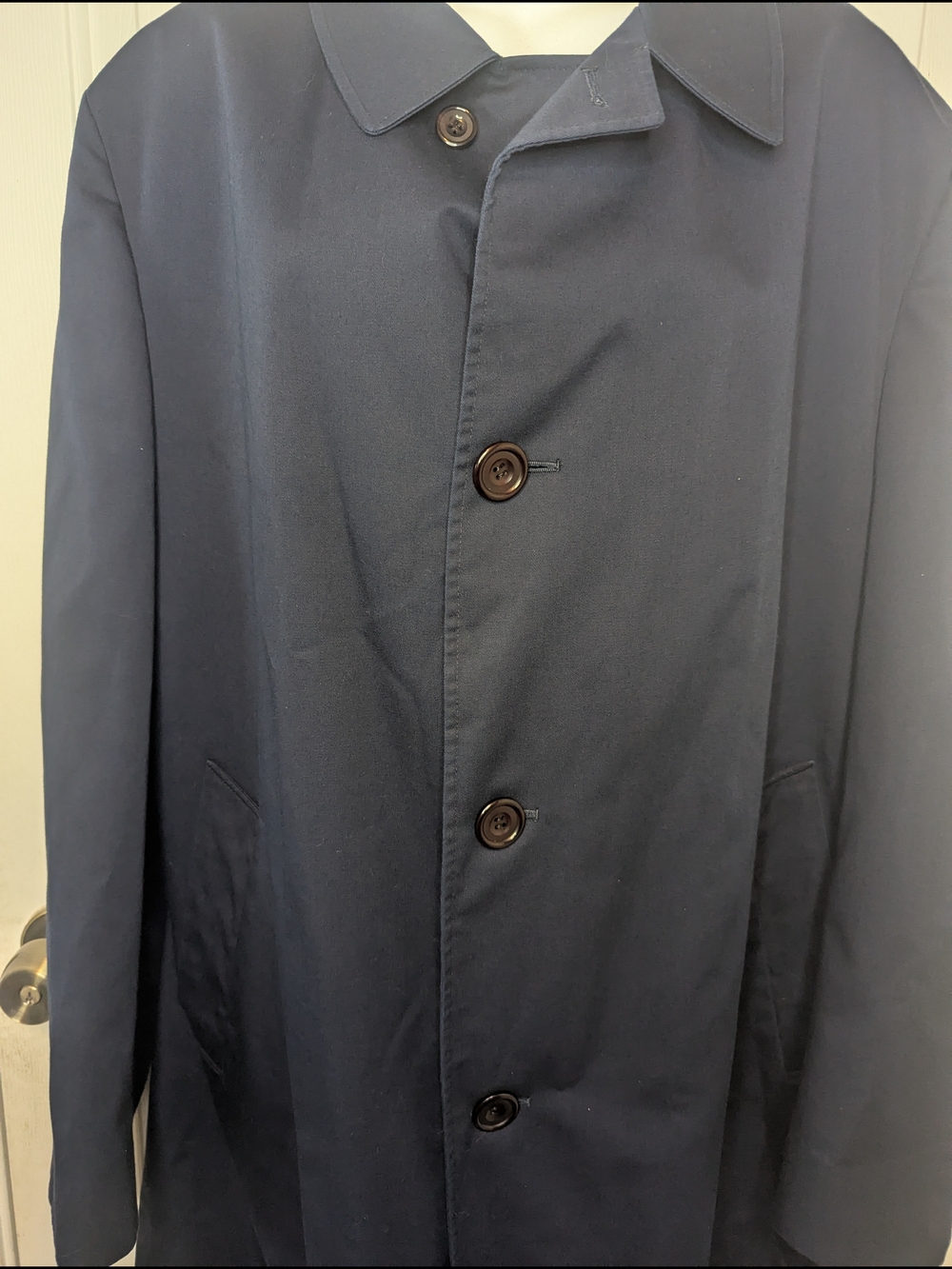 Vintage Aquascutum of London "Aintree" Aqua 5 Mac Coat - Navy Blue - Men's 46R